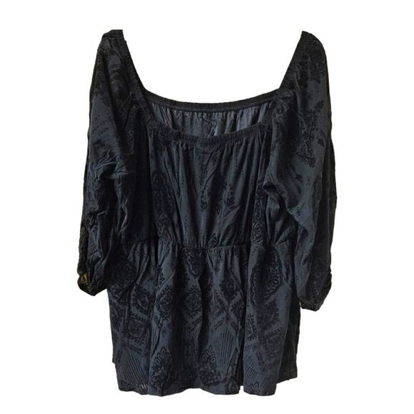 TORRID Flocked Black Mesh Square Kneck Puff Sleeve Phesant  Top. 2X - Picture 2 of 16